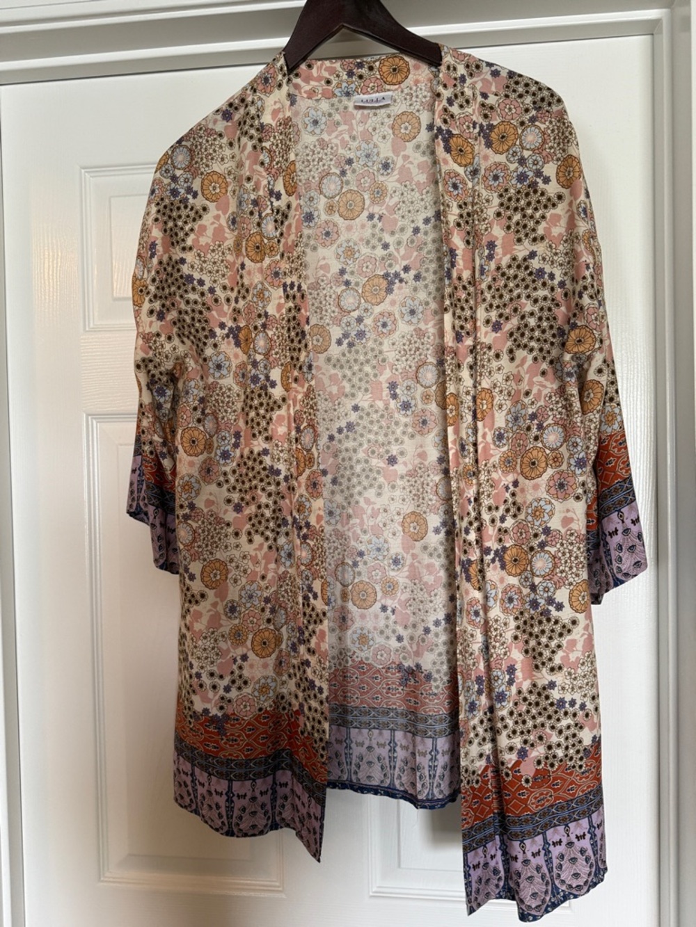 Floral Print Open-Front Kimono - Pink/Multi